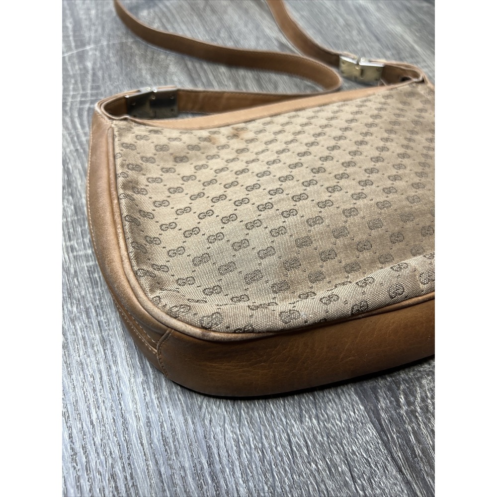 GUCCI Micro Sherry Line GG Bit Canvas Brown Leather Shoulder Bag Purse VTG Rare! - Picture 14 of 16